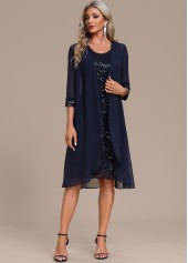 Sequin Round Neck Shift Navy Dress and Cardigan