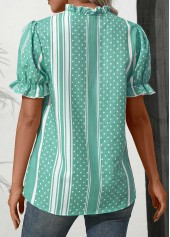 Striped Frill Mint Green Split Neck Blouse