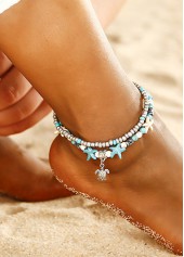 Layered Beads Detail Cyan Round Anklet