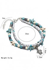 Layered Beads Detail Cyan Round Anklet