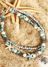 Layered Beads Detail Cyan Round Anklet