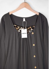Leopard Tummy Coverage Dark Grey Long Sleeve Dress