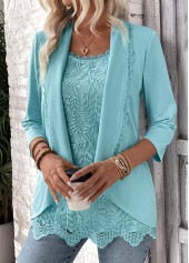 Lace Mint Green 3/4 Sleeve Fake Two Piece Twinset