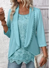 Lace Mint Green 3/4 Sleeve Fake Two Piece Twinset