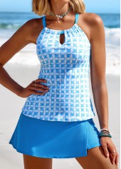 Mid Waisted Geometric Print Cut Out Tankini Set