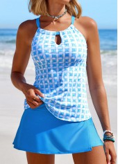 Mid Waisted Geometric Print Cut Out Tankini Set