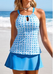 Mid Waisted Geometric Print Cut Out Tankini Set