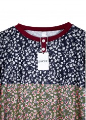 Ditsy Floral Print Button Multi Color T Shirt
