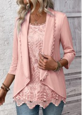 Light Pink 3/4 Sleeve Fake Two Piece Twinset