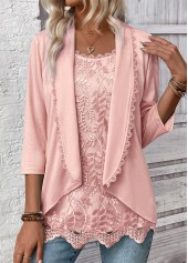 Light Pink 3/4 Sleeve Fake Two Piece Twinset
