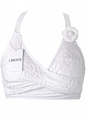 Surplice V Neck Lace White Bikini Set
