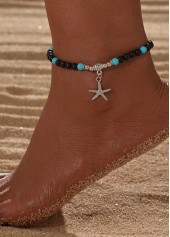 Geometric Starfish Beaded Black Polyresin Anklet