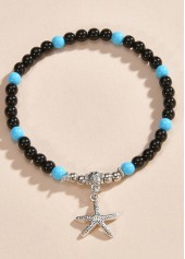 Geometric Starfish Beaded Black Polyresin Anklet