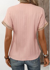 Patchwork Light Pink Short Sleeve V Neck T Shirt