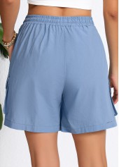 Dusty Blue Elastic Waist Pocket High Waisted Shorts