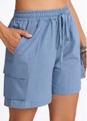 Dusty Blue Elastic Waist Pocket High Waisted Shorts