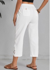White Elastic Waist Patchwork High Waisted Pants