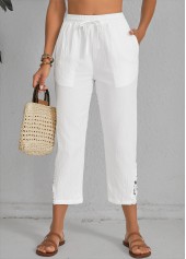 White Elastic Waist Patchwork High Waisted Pants