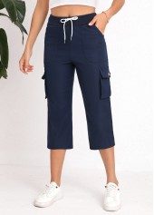 Navy Straight Leg Elastic Waist Pants