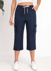 Navy Straight Leg Elastic Waist Pants