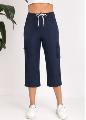 Navy Straight Leg Elastic Waist Pants
