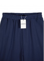 Navy Elastic Waist High Waisted Button Pants