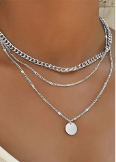 Round Silver Metal Layered Design Necklace