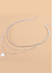 Round Silver Metal Layered Design Necklace