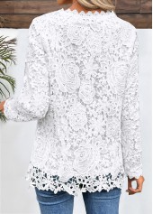 Embroidery White Long Sleeve Round Neck T Shirt