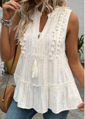 Beige Sleeveless V Neck Tank Top