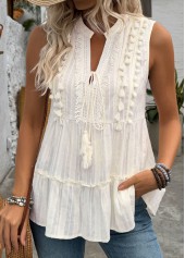 Beige Sleeveless V Neck Tank Top