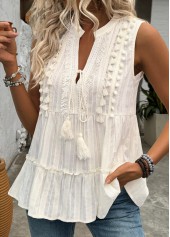 Beige Sleeveless V Neck Tank Top