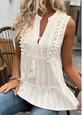 Beige Sleeveless V Neck Tank Top