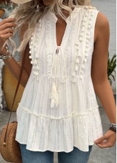 Beige Sleeveless V Neck Tank Top