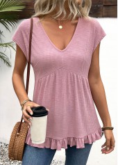 Short Sleeve Light Purple V Neck T Shirt