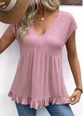 Short Sleeve Light Purple V Neck T Shirt