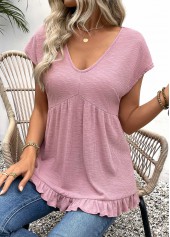 Short Sleeve Light Purple V Neck T Shirt