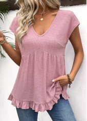 Short Sleeve Light Purple V Neck T Shirt