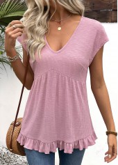 Short Sleeve Light Purple V Neck T Shirt