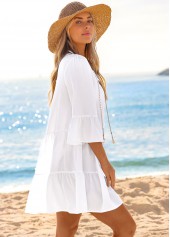 White Color V Neck Detail Cover Up