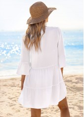 White Color V Neck Detail Cover Up