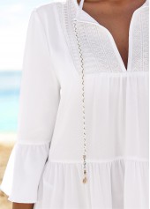 White Color V Neck Detail Cover Up