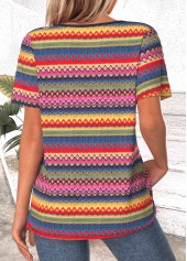 Tribal Print Button Multi Color Short Sleeve T Shirt