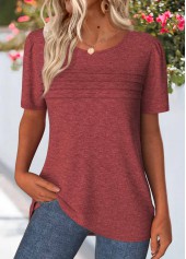 Tuck Stitch Brick Red Short Sleeve T Shirt
