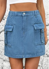 Button Denim Blue Shift Dress Short Skirt