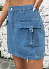 Button Denim Blue Shift Dress Short Skirt