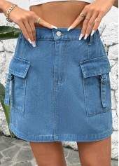 Button Denim Blue Shift Dress Short Skirt