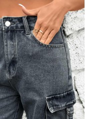 Dark Grey Marl Button Fly High Waisted Denim Shorts