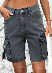 Dark Grey Marl Button Fly High Waisted Denim Shorts