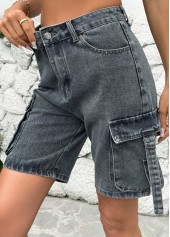 Dark Grey Marl Button Fly High Waisted Denim Shorts